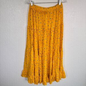 Lucia Lukken Broomskirt Skirt Women Large Floral Boho Vintage 90s Cottage Yellow